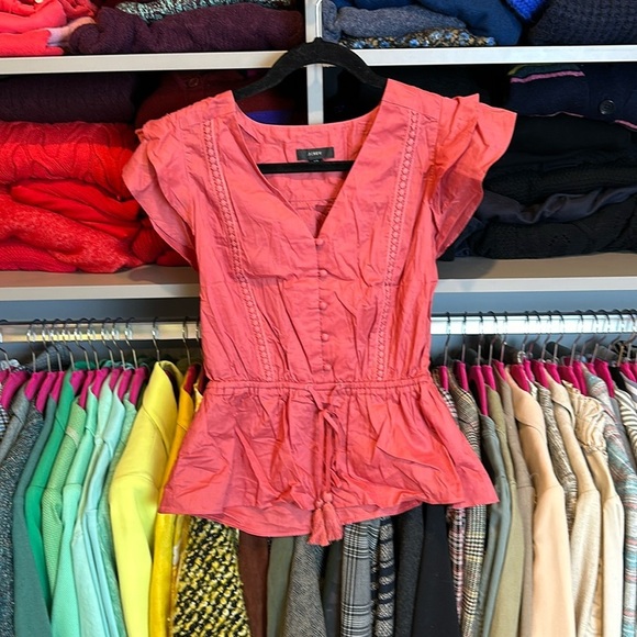 J Crew terracotta flutter sleeve v neck top size XS - Picture 1 of 3